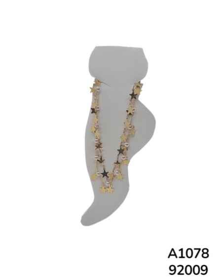 A1078 Tobillera con estrella y perla en acero inoxidable