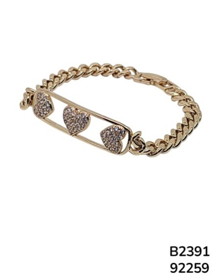 B2391 Brazalete de Cadena Dorada con Dijes de Corazón Brillantes