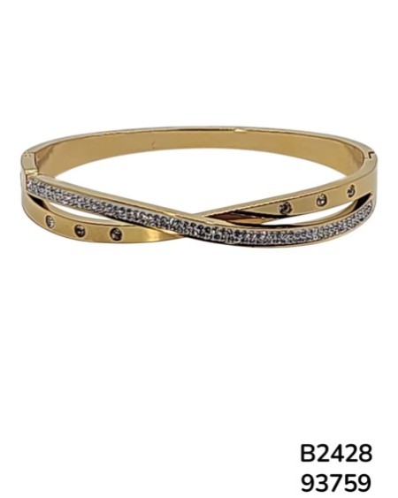 B2428 Brazalete Dorado de Dos Tonos con Cristales Incrustados