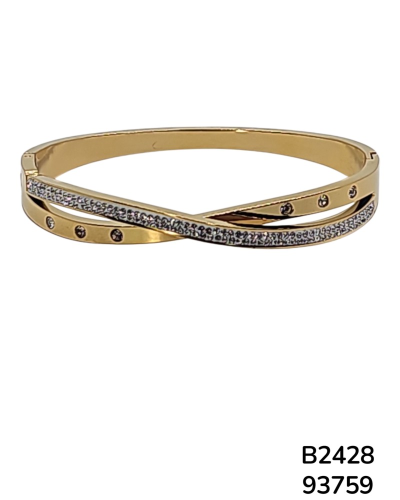 B2428 Brazalete Dorado de Dos Tonos con Cristales Incrustados