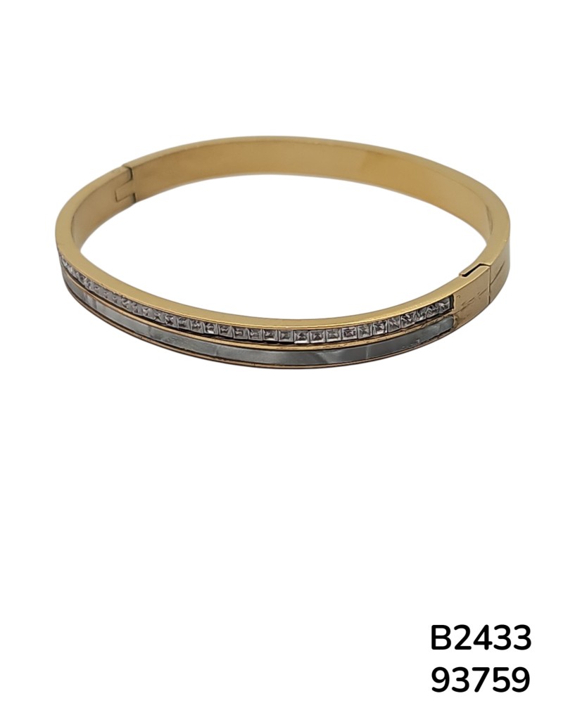 B2433 Brazalete Acero Inoxidable con Cristales de Corte Cuadrado y Concha Nacar