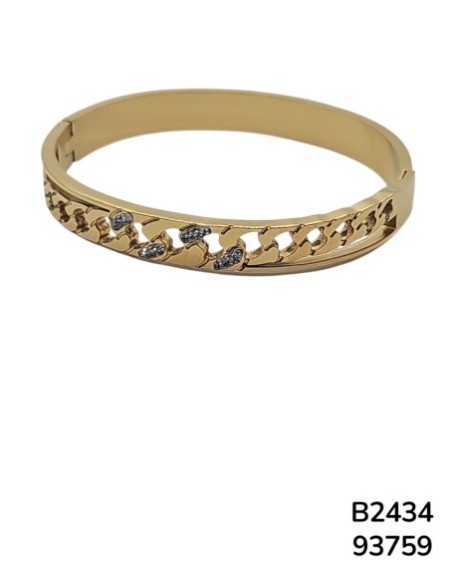 B2434 Brazalete Dorado con Eslabones y Detalles de Cristales