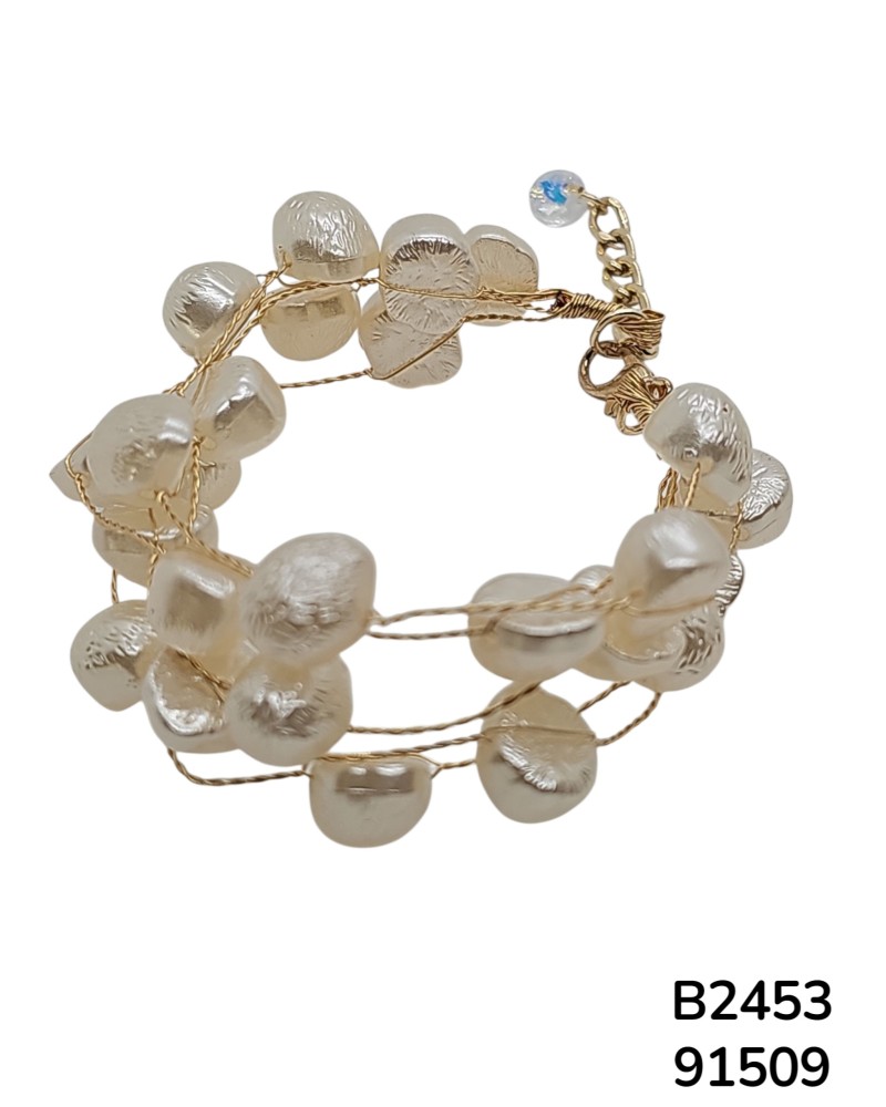 B2453 Brazalete Multicapa de Perlas de Agua Dulce Texturizadas