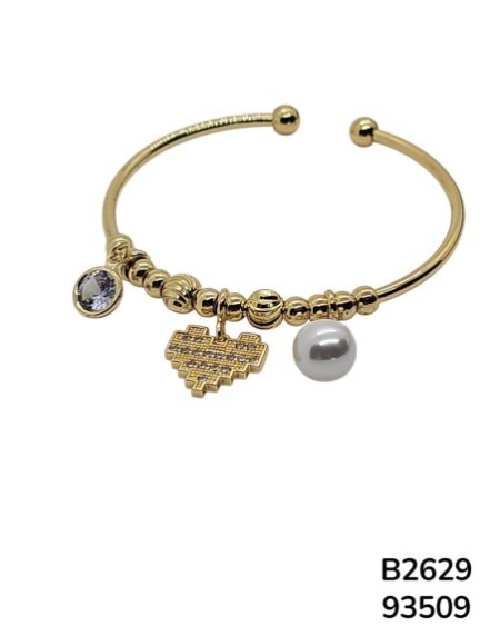B2629 Brazalete Dorado con Dije de Corazón