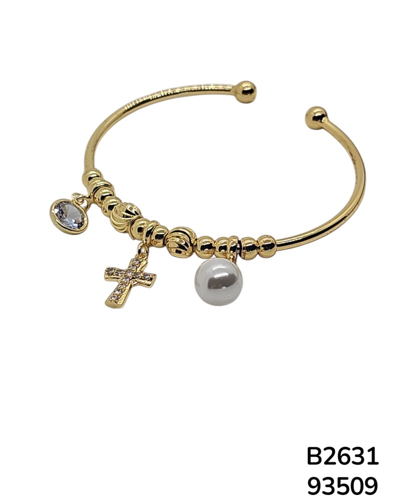 B2631 Brazalete Dorado con Dije de Cruz