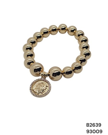 B2639 Brazalete Audaz con Dije de Moneda con Cristales
