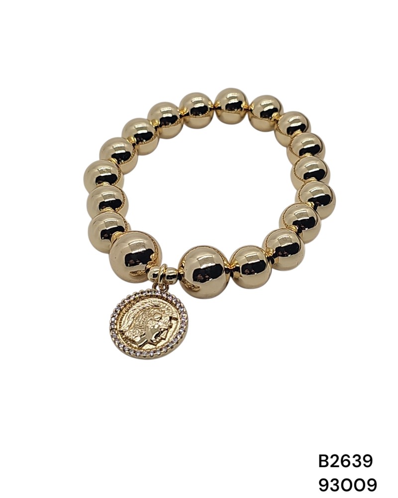 B2639 Brazalete Audaz con Dije de Moneda con Cristales