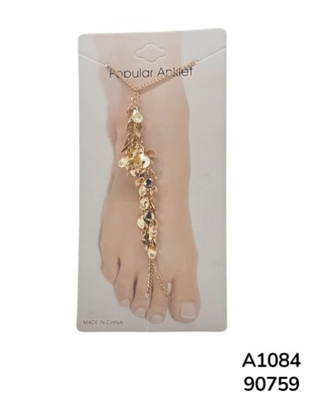 A1084 Tobillera con colgante de moneda dorada