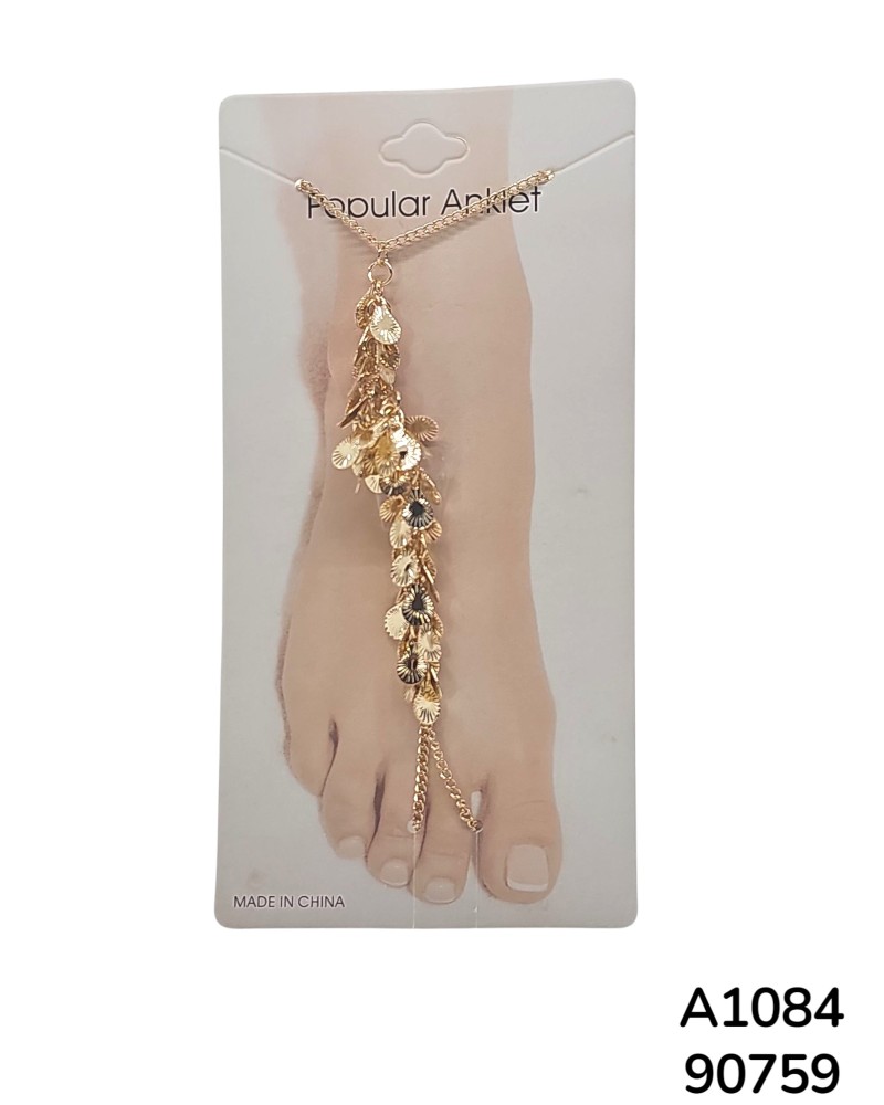 A1084 Tobillera con colgante de moneda dorada