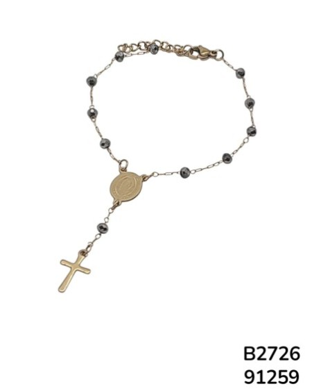 B2726 Brazalete Escapulario Dorado o Plateado con Medalla de Santidad y Cruz