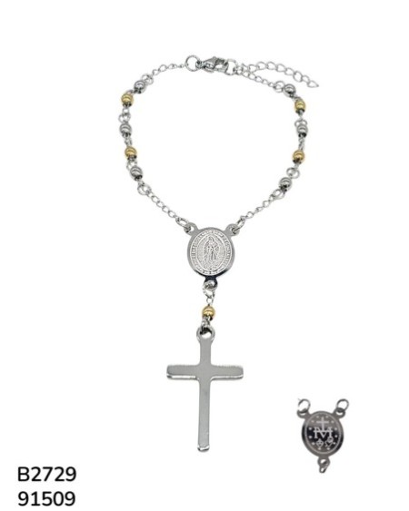 B2729 Brazalete de Escapulario con Medalla de la Virgen de Guadalupe y Cruz – Disponible en Dorado y Plateado