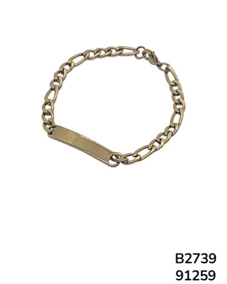 B2739 Brazalete Esclava en Dorado con Cadena Fina y Plaqueta para Inscripción – Elegancia Sutil