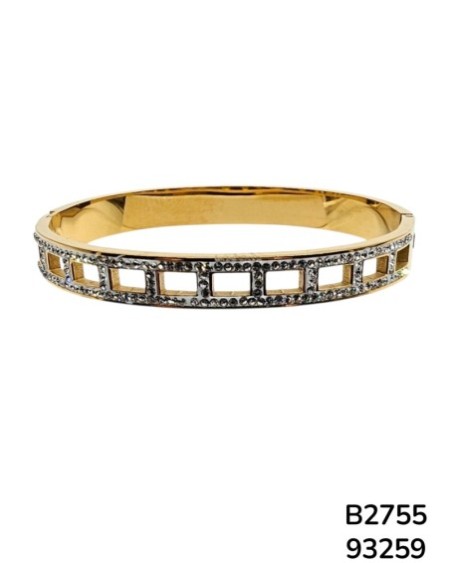 B2755  Brazalete en Acero Inoxidable Dorado con Piedras "estilo diamante incrustadas en escalera