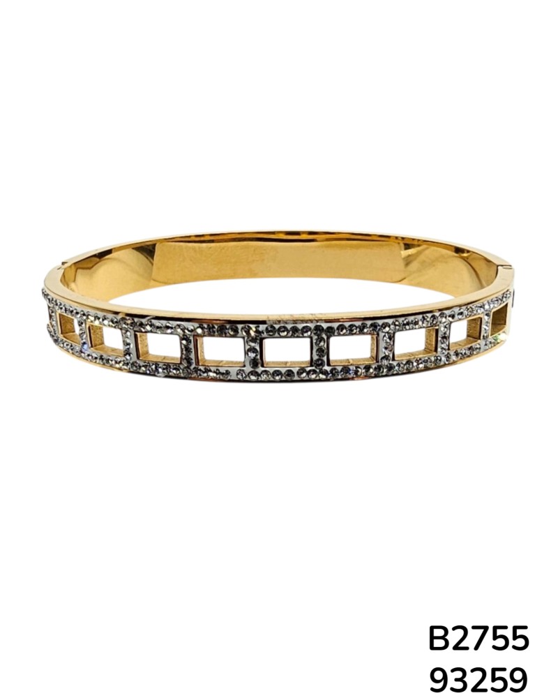 B2755  Brazalete en Acero Inoxidable Dorado con Piedras "estilo diamante incrustadas en escalera