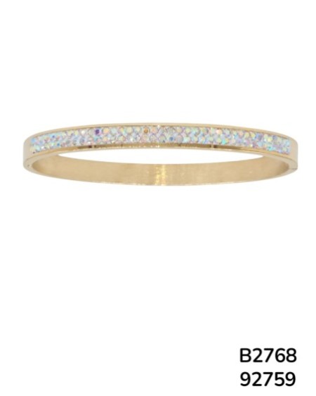 B2768 Brazalete dorado en acero "decoracion de mini piedras" fino y elegante