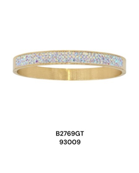 B2769 Brazalete dorado en acero "decoracion de mini piedras" fino y elegante