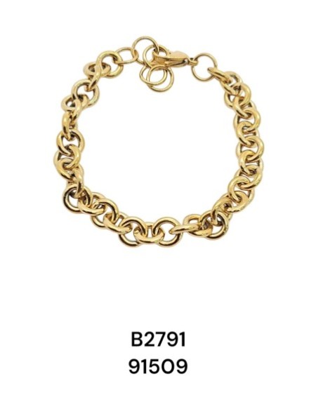 B2791 Brazalete dorado en acero "tejido de anillas entrelazados de acero dorado" fino y elegante