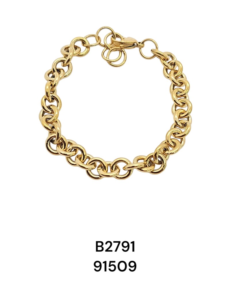 B2791 Brazalete dorado en acero "tejido de anillas entrelazados de acero dorado" fino y elegante