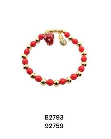 B2793 Brazalete de Cuentas doradas y rojas de Acero Inoxidable