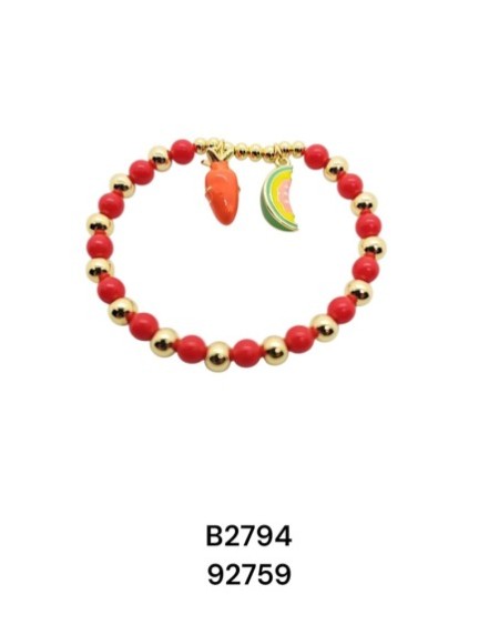 B2794 Brazalete de Cuentas doradas y rojas de Acero Inoxidable
