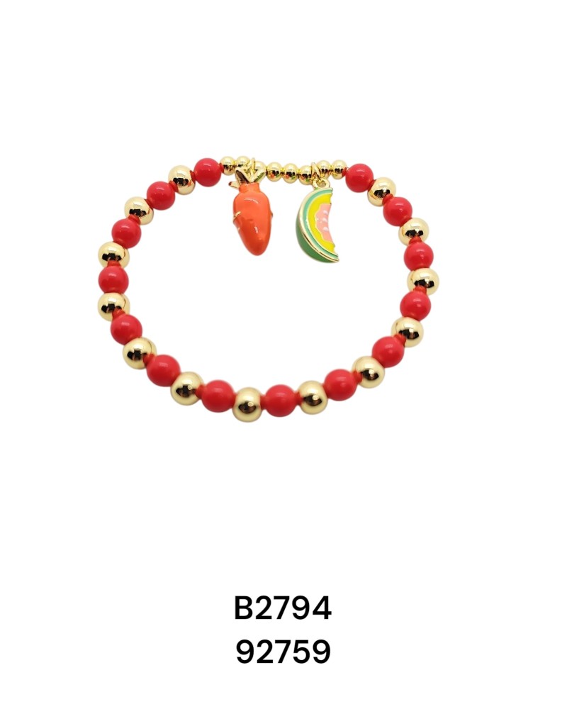 B2794 Brazalete de Cuentas doradas y rojas de Acero Inoxidable