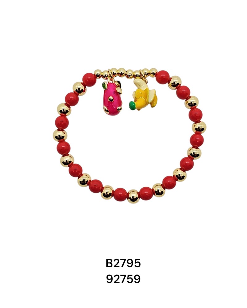 B2795 Brazalete de Cuentas doradas y rojas de Acero Inoxidable
