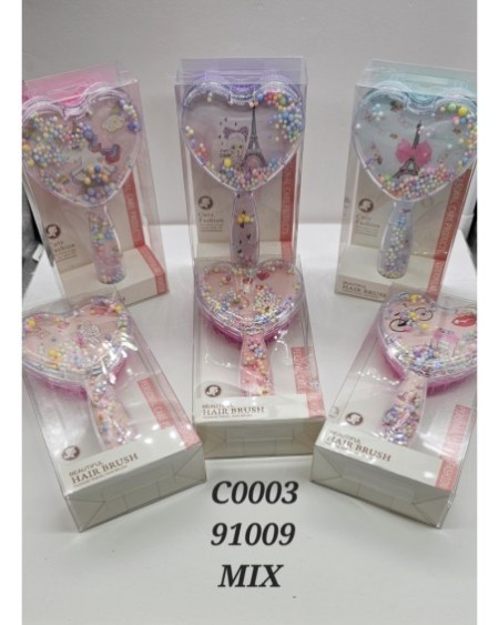 C0003 Cepillo para el cabello en forma de corazón con cuentas flotantes