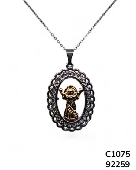 C1075  Cadena con colgante ovaladodel Divino Niño y detalles de cristal