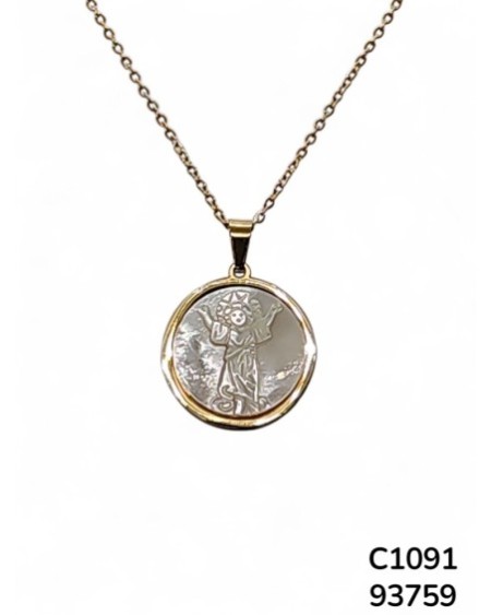 C1091 Cadena con colgante religioso de nácar figura del Niño Dios