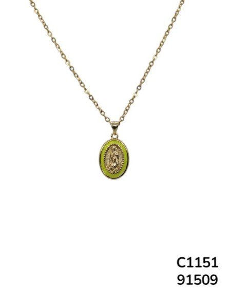 C1151 Cadena con colgante ovalado dorado de la Virgen de Guadalupe