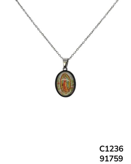 C1236 Cadena de la Virgen de Guadalupe con marco ovalado negro