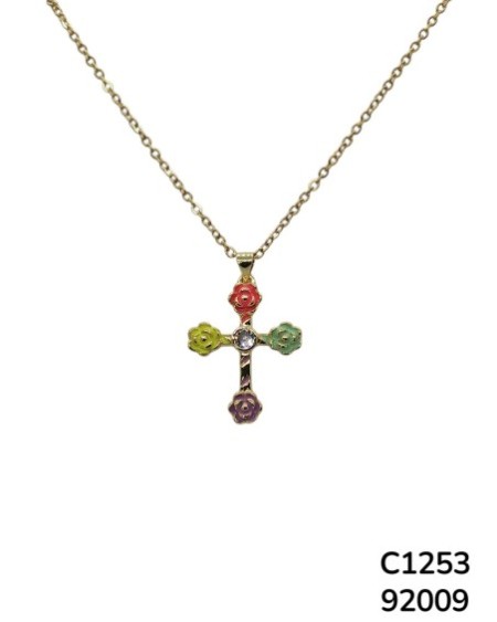 C1253 Cadena de cruz con rosas