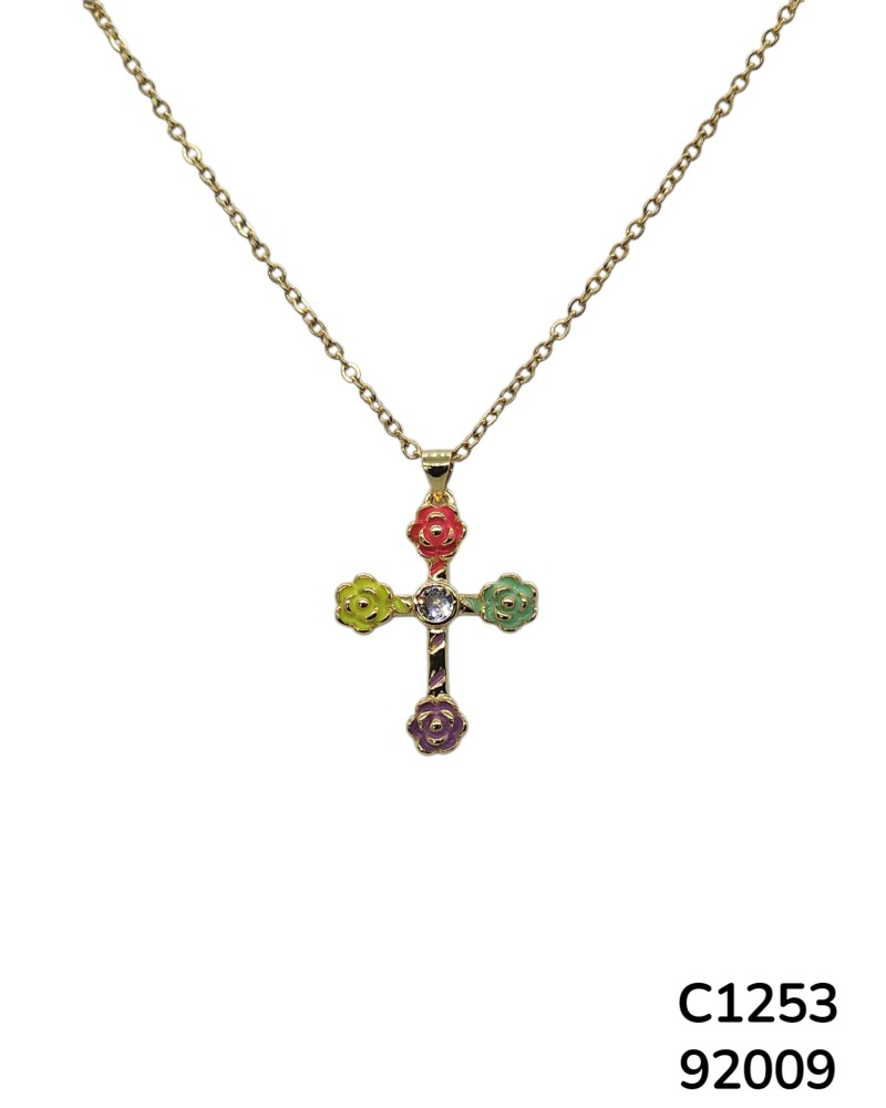 C1253 Cadena de cruz con rosas