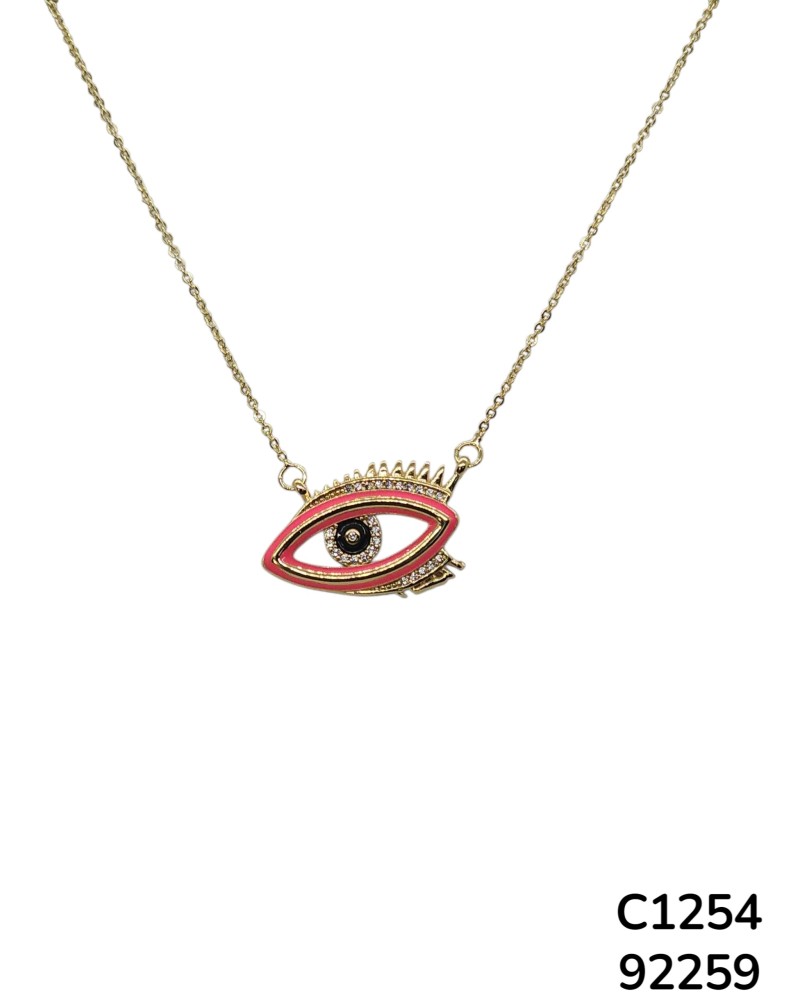 C1254 Cadena de Ojo Turco rosa con cadena dorada