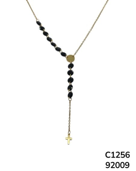 C1256 Cadena de cruz con cuentas negras