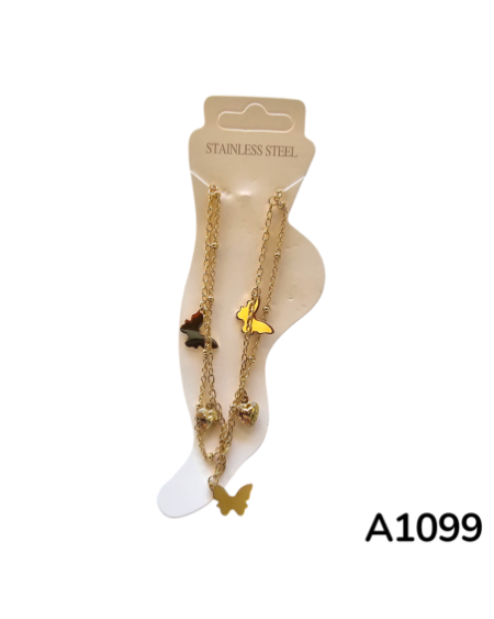 A1099 Tobillera dorada con mariposa y corazón