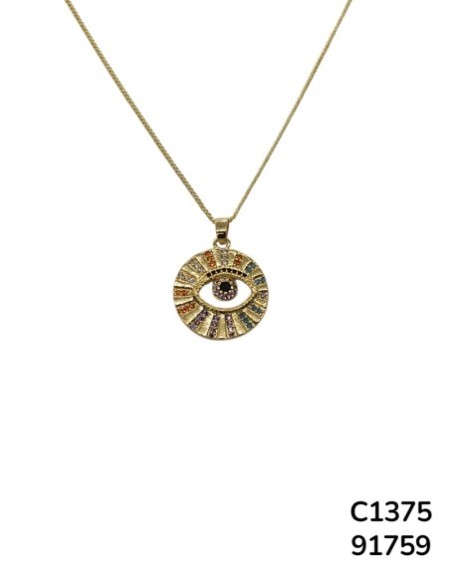 C1375 Cadena con colgante de Ojo Turco y detalles de zirconia