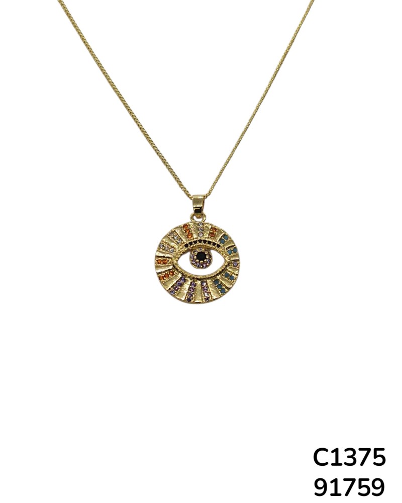C1375 Cadena con colgante de Ojo Turco y detalles de zirconia