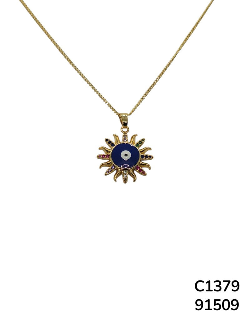 C1379 Cadena con colgante de Ojo Turco en forma de sol con acentos coloridos