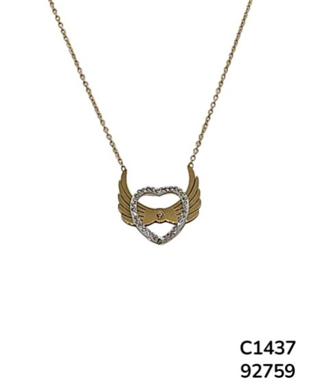 C1437 Cadena con colgante de corazón con alas y detalles de cristales