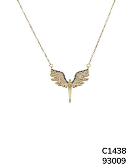 C1438 Cadena con colgante de alas brillantes y cristales morados