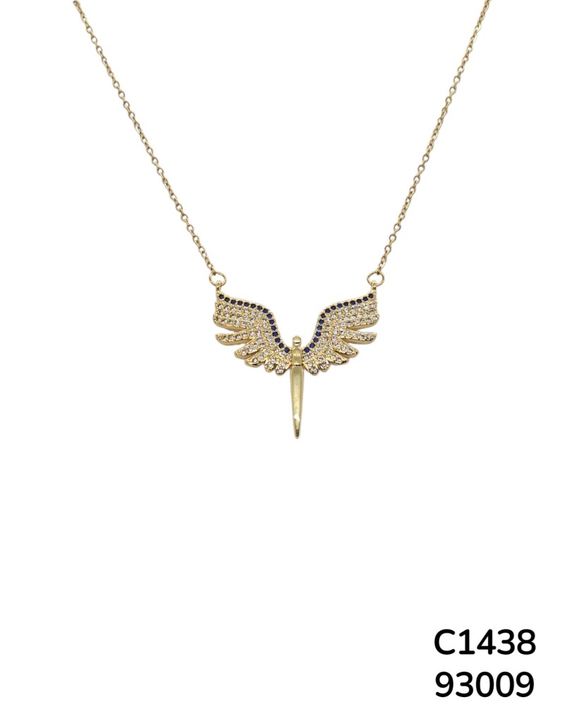 C1438 Cadena con colgante de alas brillantes y cristales morados