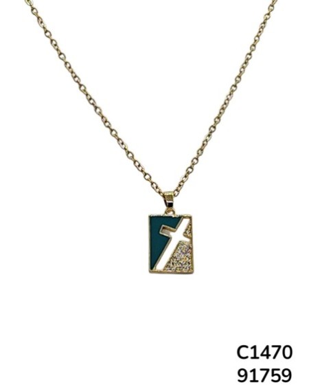 C1470 Cadena con Dije de Cruz Geométrica con Esmalte y Brillantes