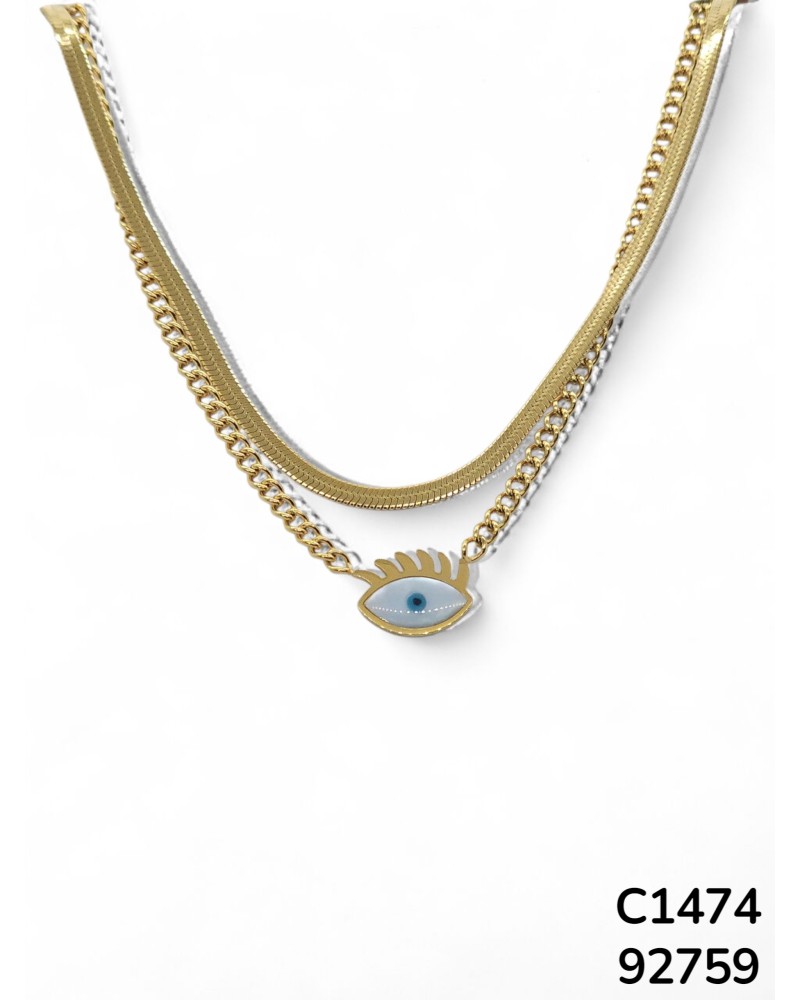 C1474 Cadena doble de Ojo Turco color Dorado