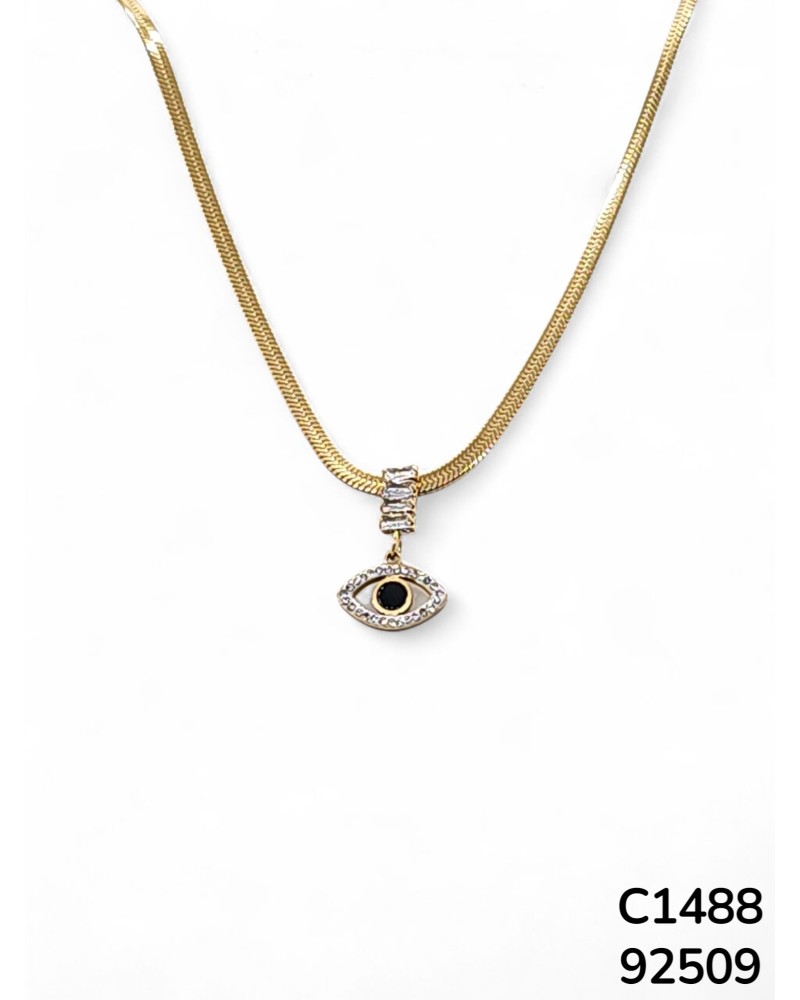 C1488 Cadena de Ojo Turco Dorado con Detalles de Cristal