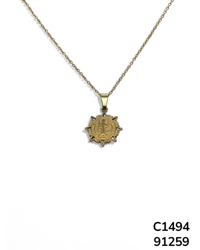C1494 Cadena con Dije de San Benito en Forma de Estrella - Oro
