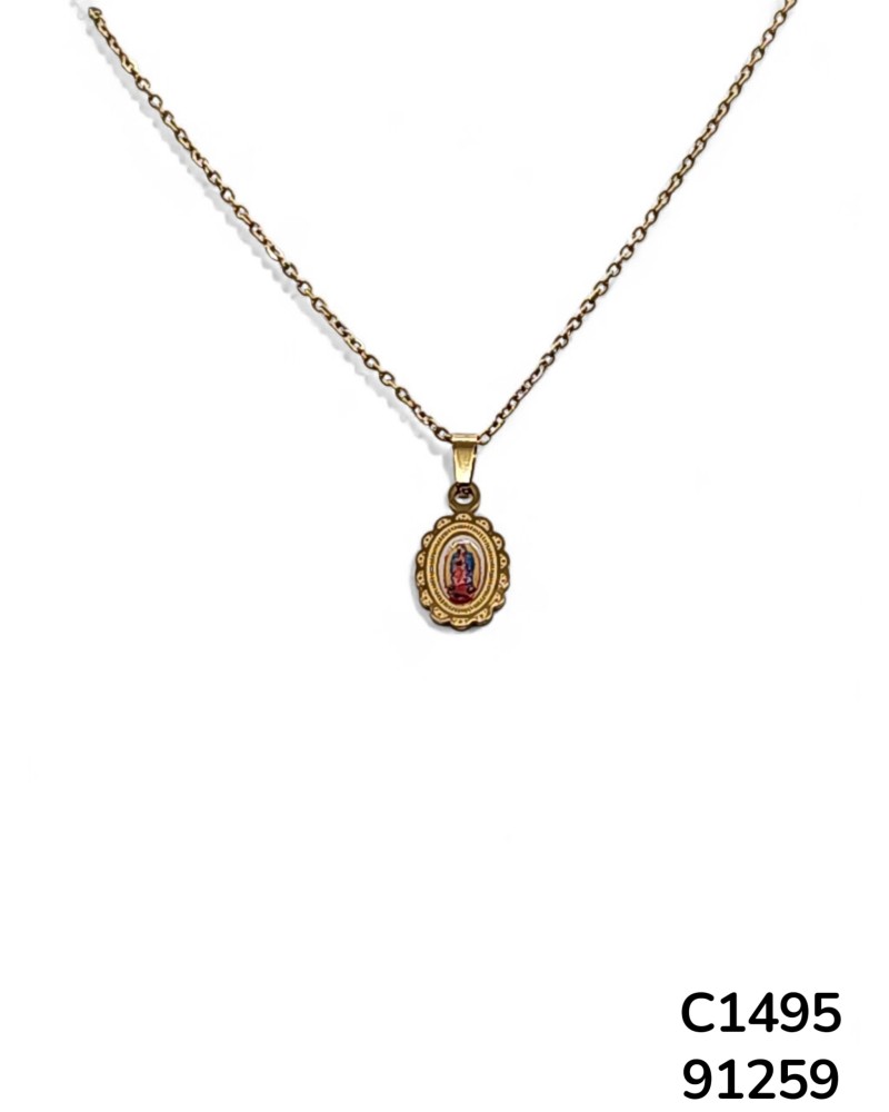 C1495 Cadena con Dije Ovalado de la Virgen de Guadalupe - Oro