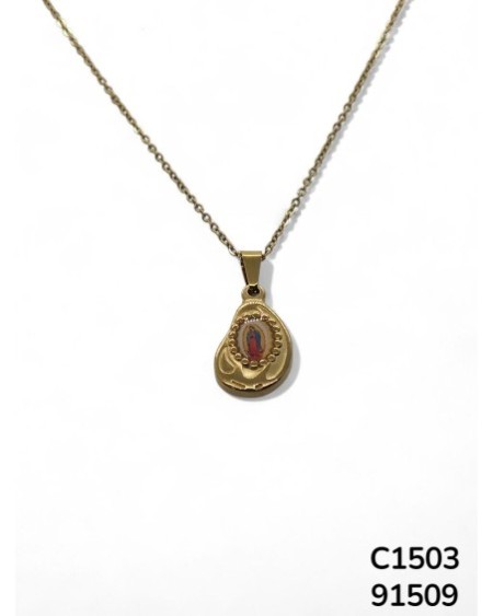 C1503 Virgen de Guadalupe Teardrop Pendant Necklace