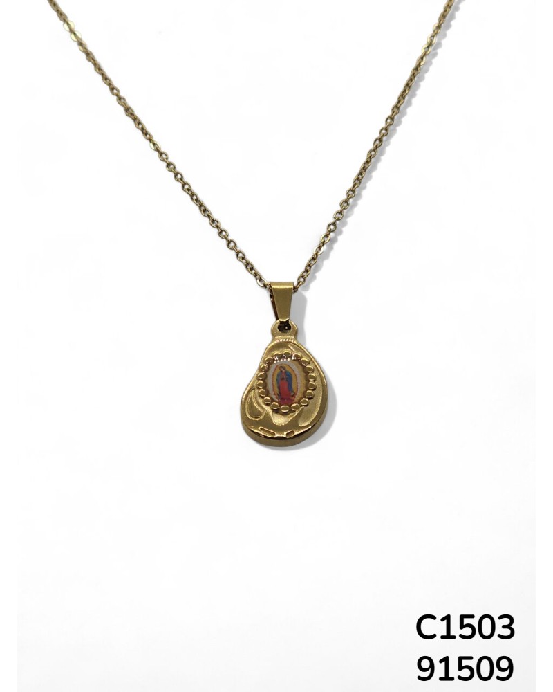 C1503 Virgen de Guadalupe Teardrop Pendant Necklace