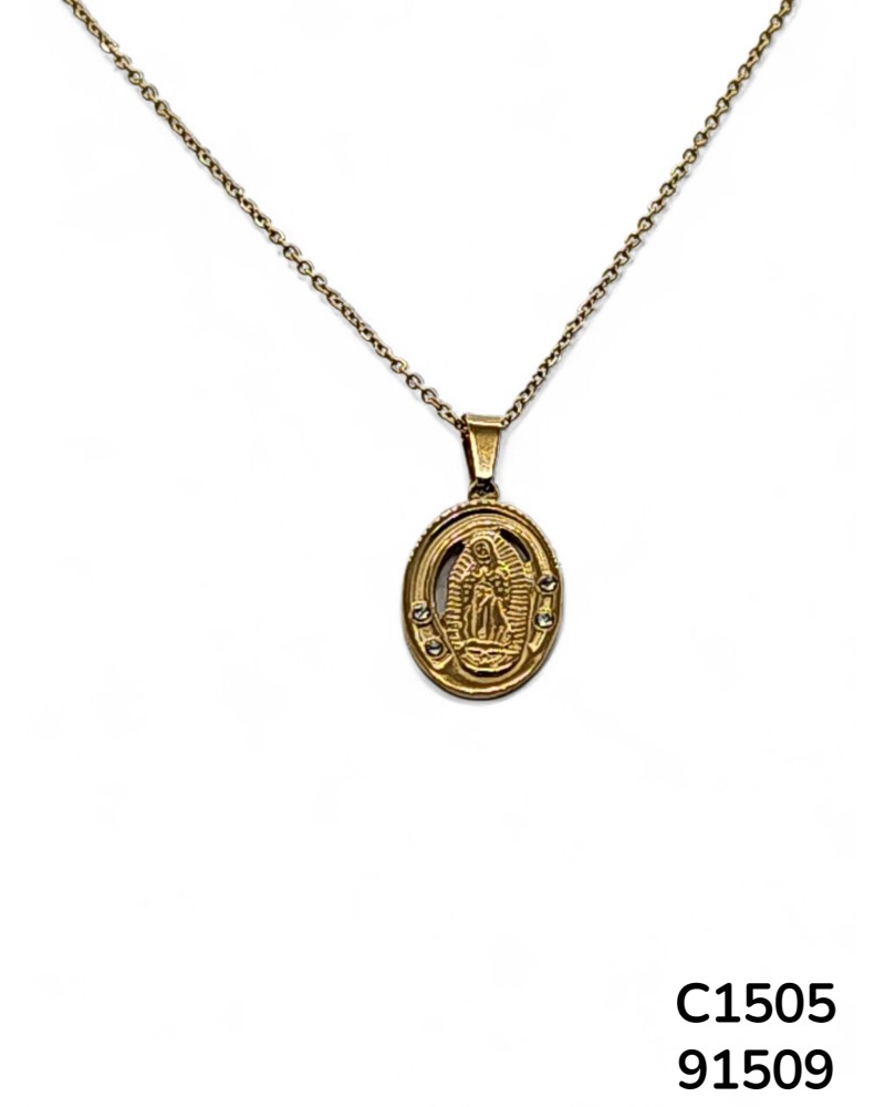 C1505 Cadena con dije de la Virgen de Guadalupe y cristales.